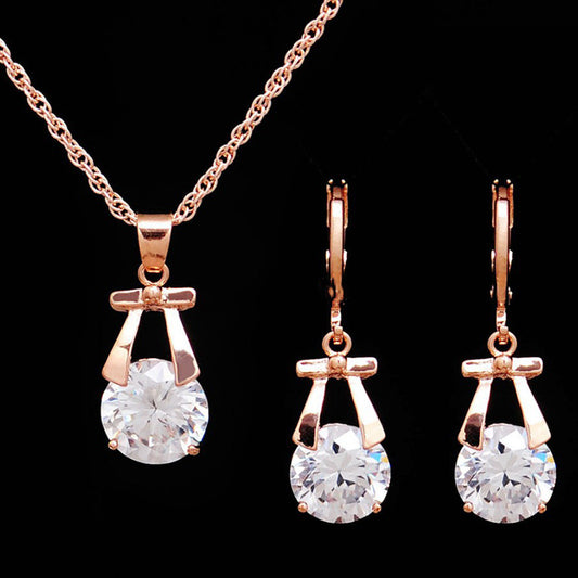 2021, Europe and America new jewelry, crystal earrings, jewelry set, Korean version of the bride necklace, gold-plated butterfly pendant