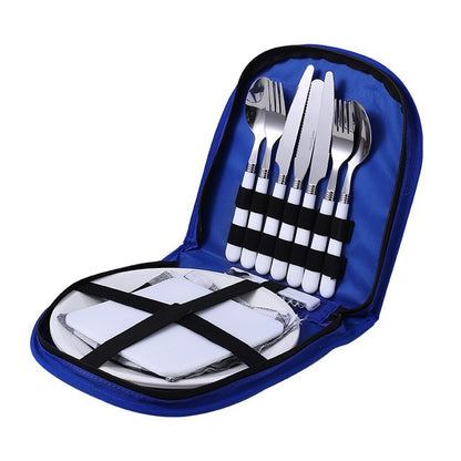 Outdoor Picnic Camping Tableware Fork Spoon Knife Bottle Opener Stainless Steel Foldable Pocket Tableware Set Hike Kitchen Tools