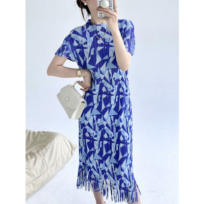 Summer New Senior Sense of Fashion Tassel Design Short-sleeved Slim Casual Temperament Women's Dresses