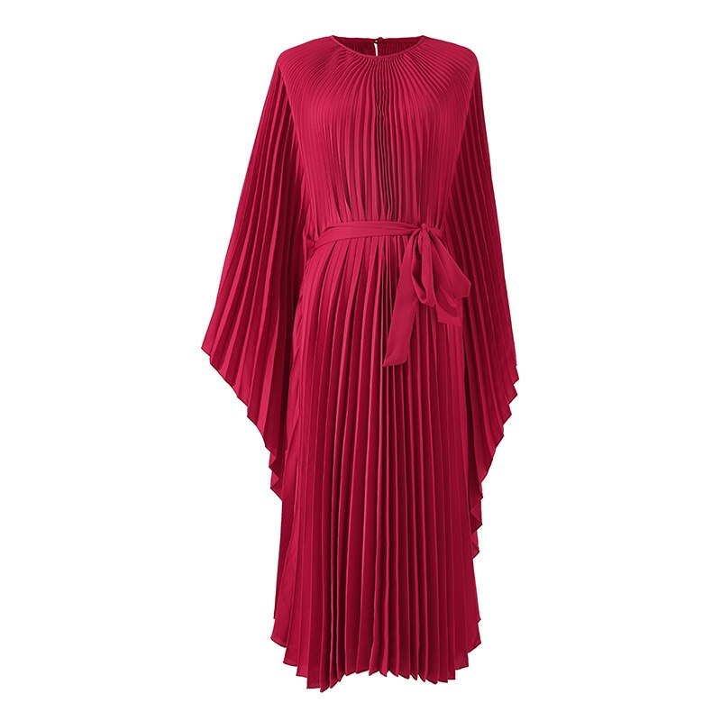 OFF designer loose oversized solid O-neck elegant party evening Pleated dress summer holiday beach chic casual luxury robe femme