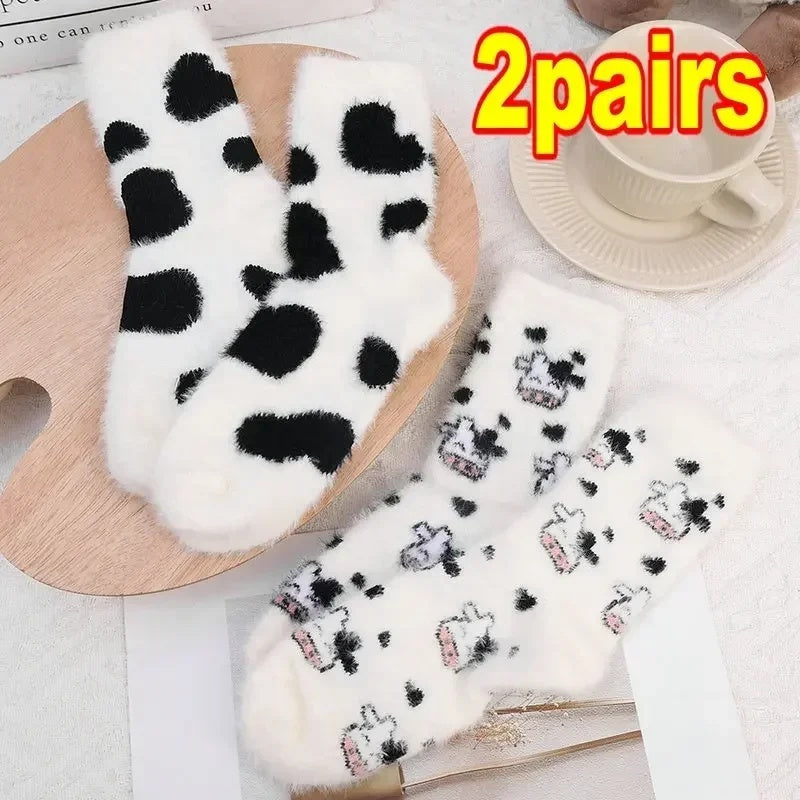 Women's Cow Spot Warm Floor Socks