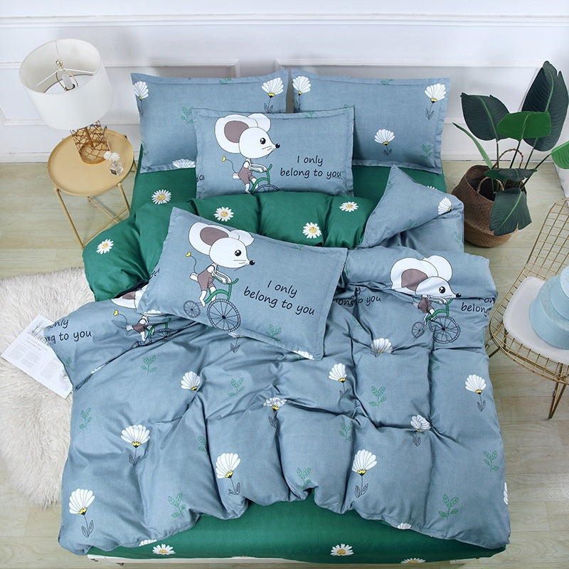 Brushed Plant Cashmere Four-piece Cartoon Bedding