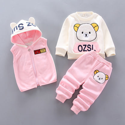 New Korean Cartoon Plus Velvet Bear Three-piece Suit