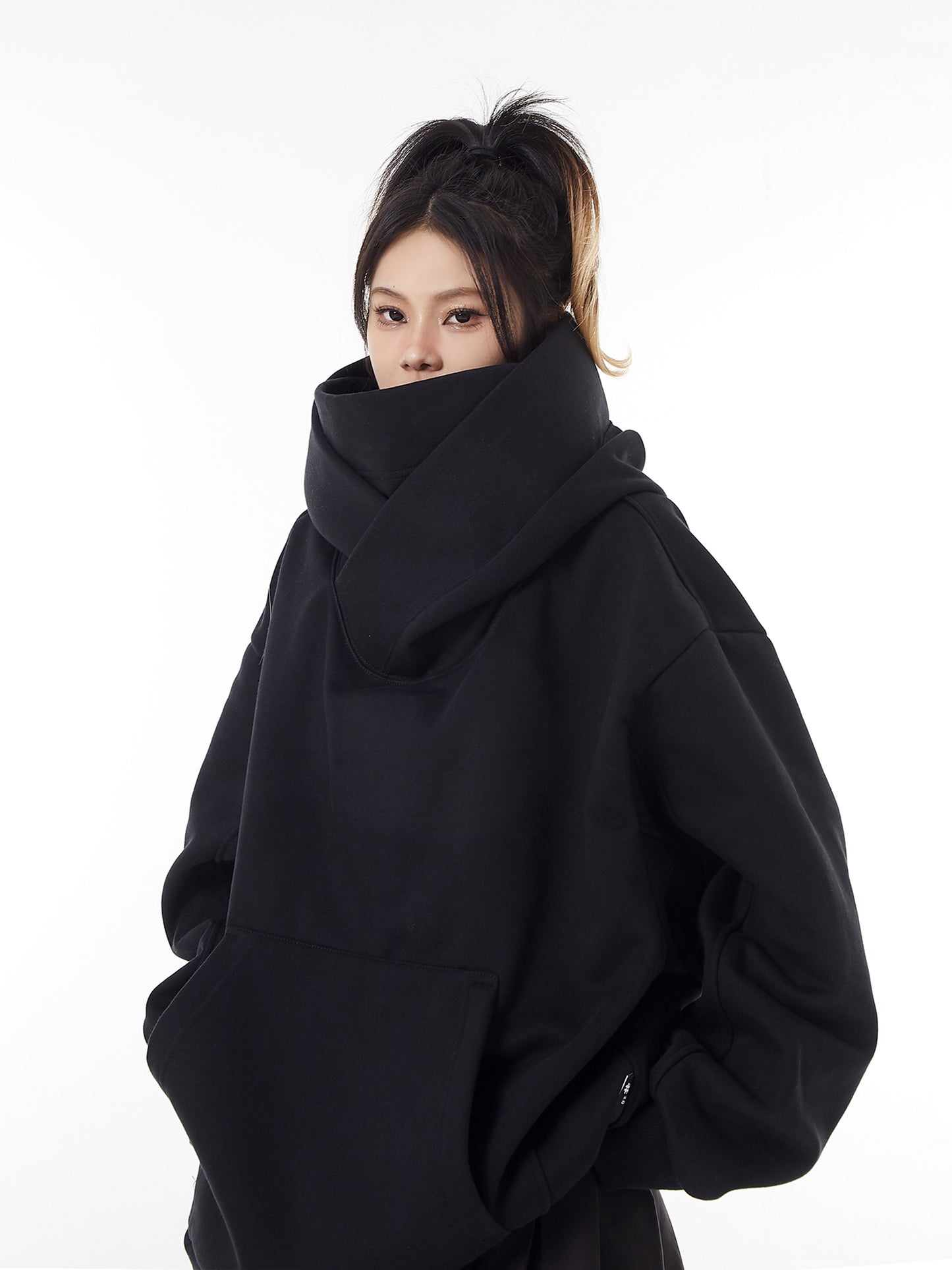 Functional Style Coat High Neck Hooded Sweater