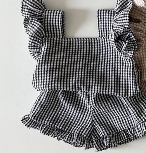 Fashion Personality Girl Baby Plaid Clothes Suit