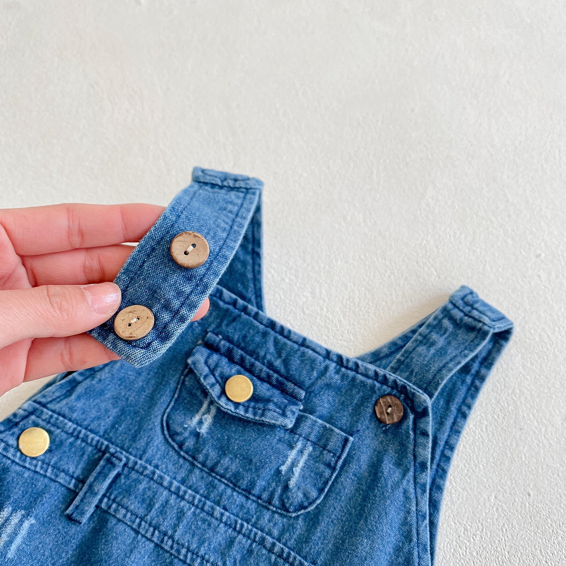 Two-piece Baby Suit In Cotton Denim Suspenders Striped T-shirt