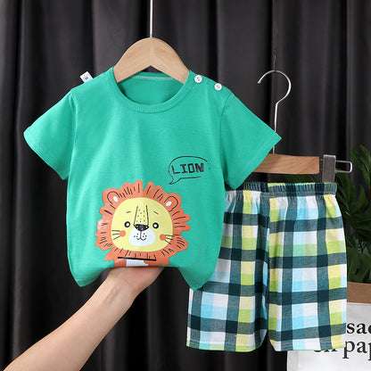 Two-piece Cotton T-shirt With Short Sleeves For Boys And Girls