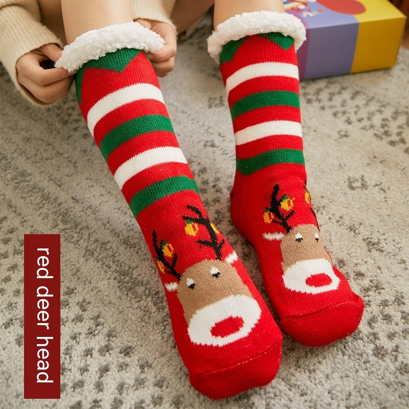 Winter Warm Non-slip Mid-calf Home Fleece-lined Thickened Room Socks Coral Fleece Sleeping