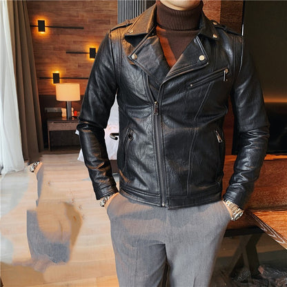 Men's Warm And Stylish Motorcycle With Plush Leather Jacket