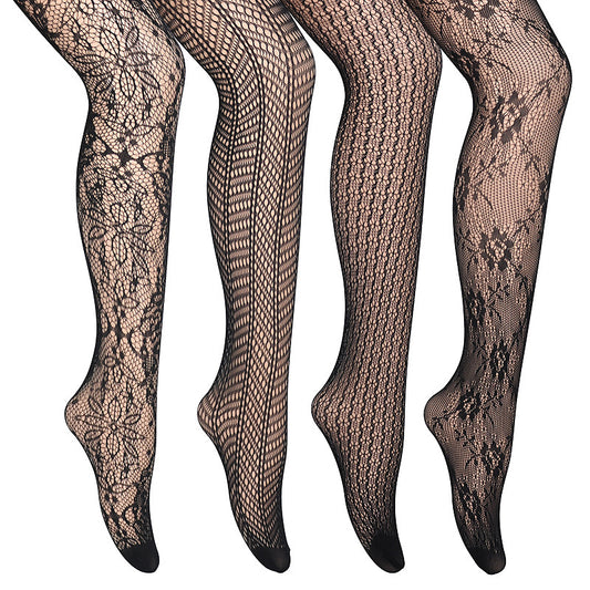 Women's Black Jacquard Fishnet Pantyhose