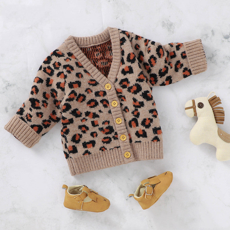 Autumn New Cute V-Neck Leopard Knit Cardigan