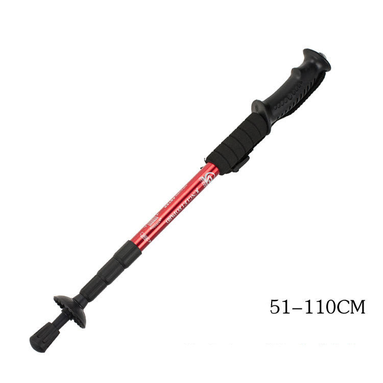 Four-section straight shank and curved handle aluminum alloy trekking pole