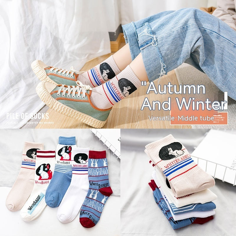 Socks Trendy Tube White Rabbit High-top Cotton Socks