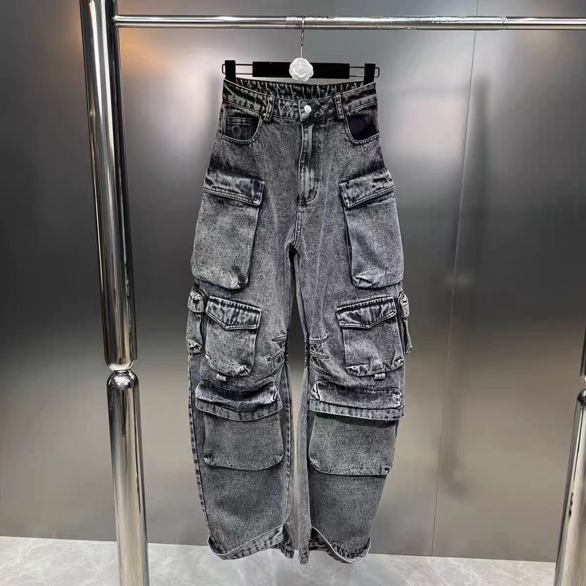 Women's Multi-pocket Jeans Fashion Casual Wide-leg Trousers