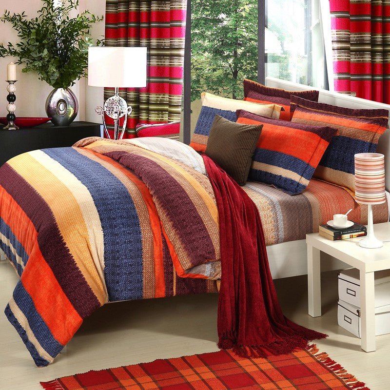 Four-piece cotton brushed striped plaid