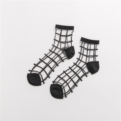 Spring And Summer New Women's Socks Japanese Style Plaid Ultra-thin Transparent