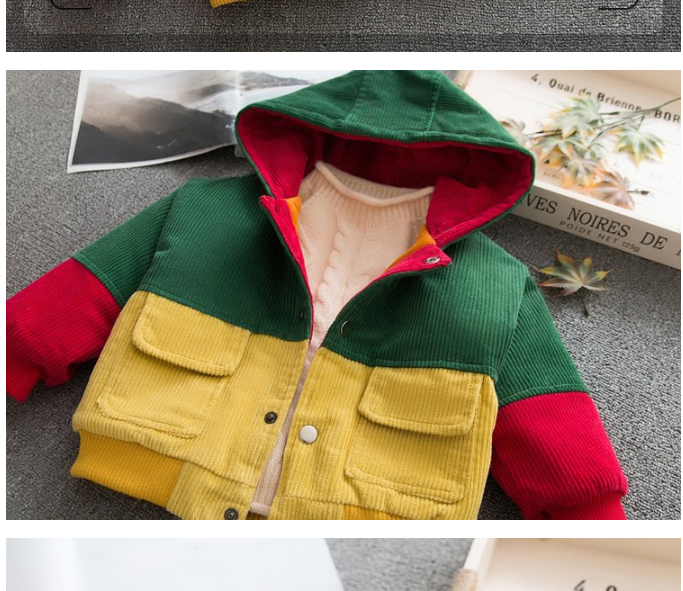 Winter children's striped velvet thick color-matching coat