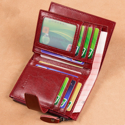 Women's leather card holder with leather buckle