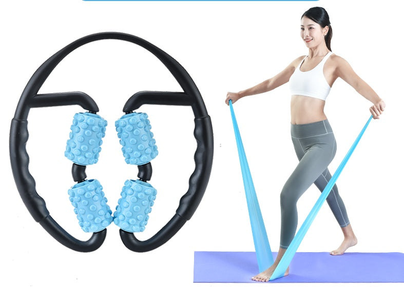 Multifunctional Muscle Massager Relaxation Roller Ring Clamp Yoga Body Shaping 4 Wheels Fitness Device for Sports