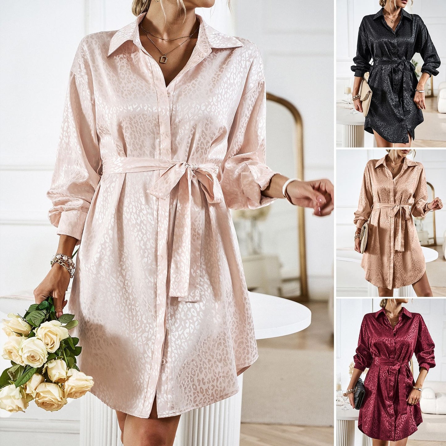 Shirt Dress Women's Autumn and Winter Elegant Long Sleeve Dress