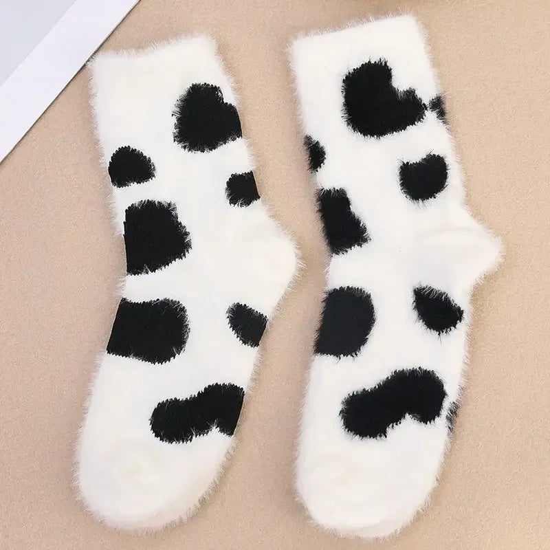 Women's Cow Spot Warm Floor Socks