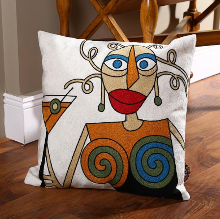 Picasso embroidered cushion cover