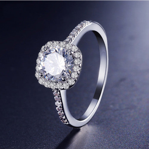 Wedding Rings for Women Silver Color Jewelry Luxury Rings Engagement Square Bague Cubic Zirconia