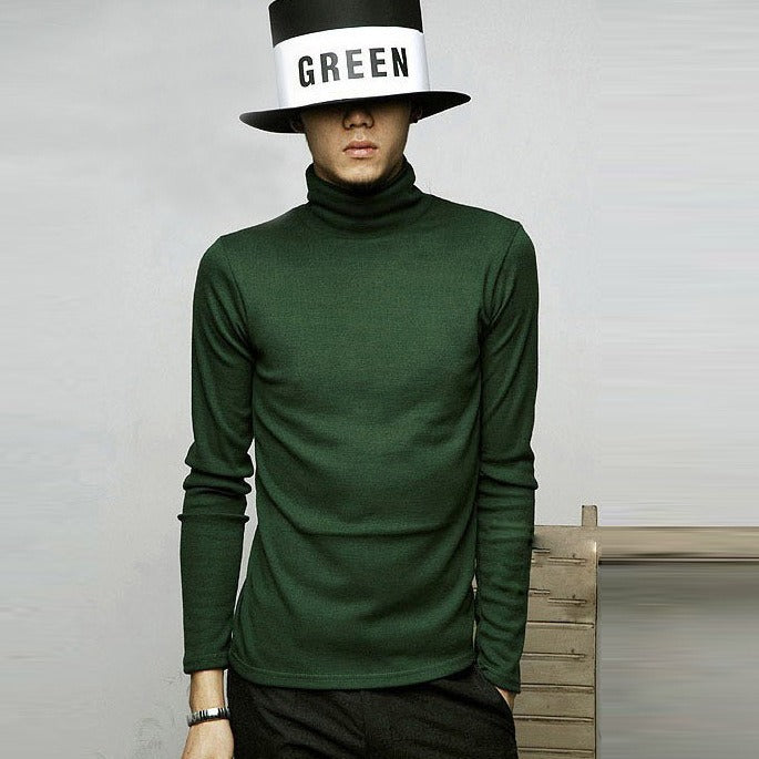 New Style Men's Solid Color t-Shirt Men's High Collar Long Sleeve Autumn And Winter Bottoming Sweater Korean Pullover