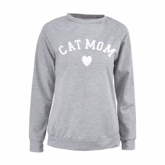 CAT MOM Heart Print Hoodies Women's Autumn Winter Fashionable Long Sleeve Casual Sweatshirt