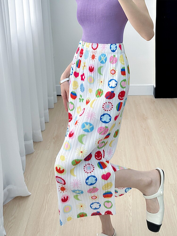 Skirt Spring Summer New Senior Niche Printed Fresh Pleated Hundred with Thin Party Prom Women's Half-body Skirt