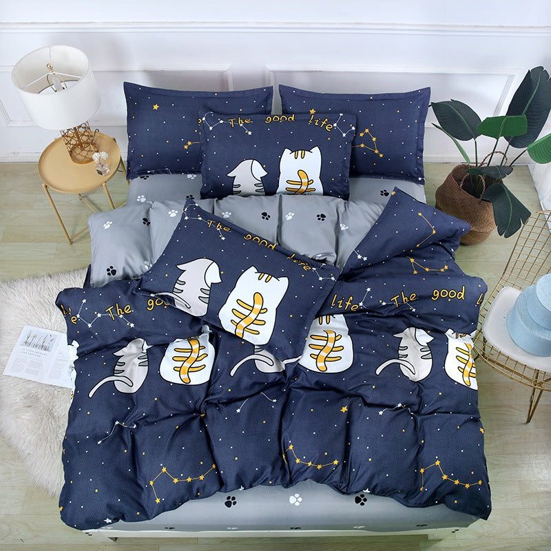 Brushed Plant Cashmere Four-piece Cartoon Bedding