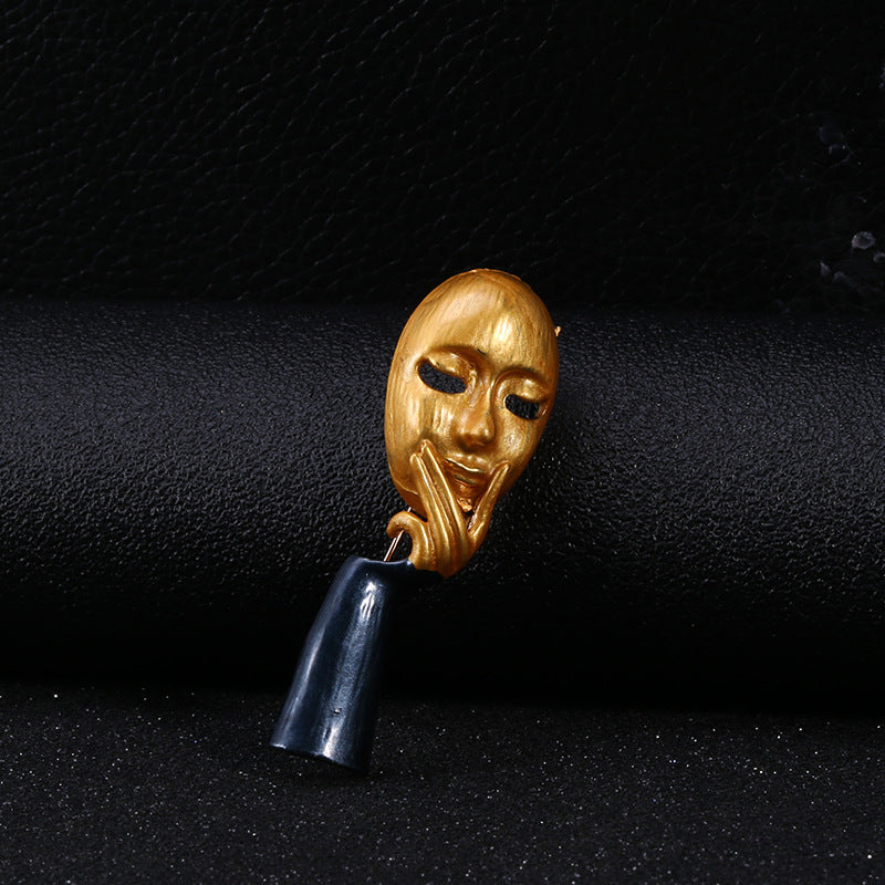 Face Mask Thinker Enamel Oil Drip Brooch