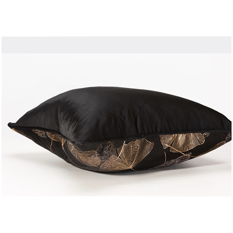 Dark Black Gingko Leaf Jacquard Pillowcase