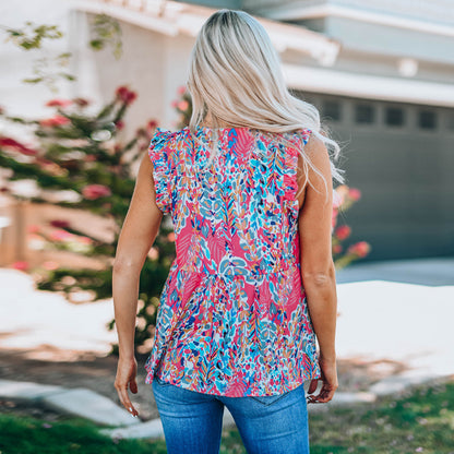 Summer New Floral Print Loose Sleeveless Top Women