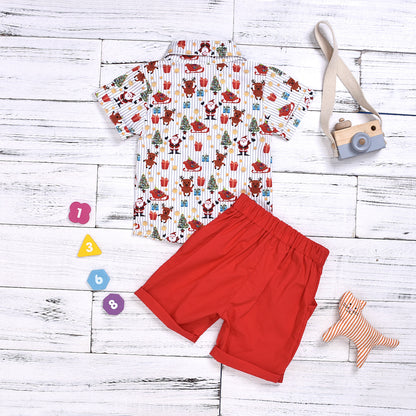 boy clothing set bow christmas print