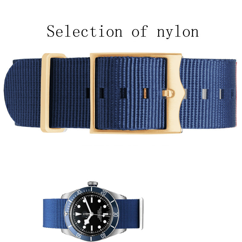 Nylon Strap Inspired by Biwan Little Red Flower Little Black Shield Bronze Series 22mm Men