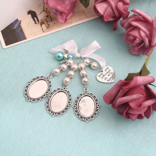 Bow Knot Pearl Love Photo Pendant Gem Holder Wings Photo Frame