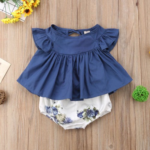 Newborn Infant Baby Girl Dress Floral Top   Panties Low Clothing 0-24m