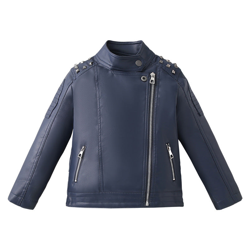 Boys' Fashion Casual Solid Color Leather Jacket