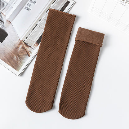 Women's Mid-calf Vertical Stripes Imitation Cashmere Fleece-lined Thickened Non-slip Warm Room Socks