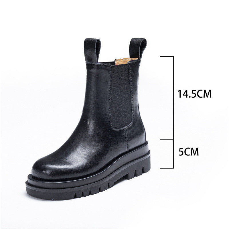 Women's Thick Bottom Long Leather Smoking Boots