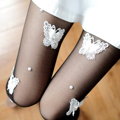 Women's Sweet Embroidery Butterfly Lace Pantyhose