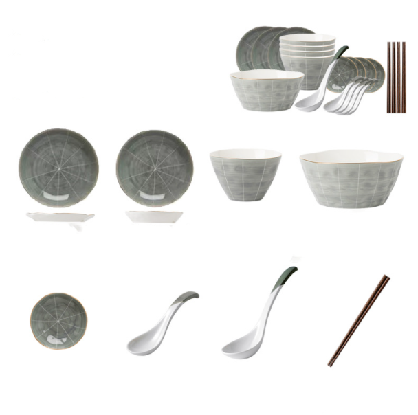 Dishes Set Nordic Phnom Penh Light Luxury Ceramic Tableware Household Modern Simple Tableware Chopsticks Big Soup Bowl Combination