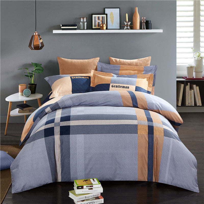 Four-piece cotton brushed striped plaid