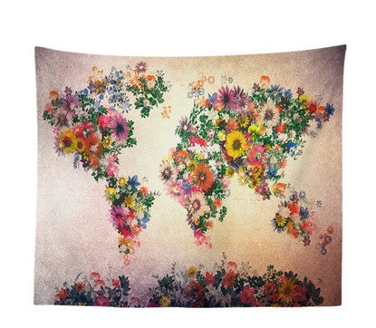 Vintage watercolor world map printing home tapestry wall hanging background cotton linen art tapestry