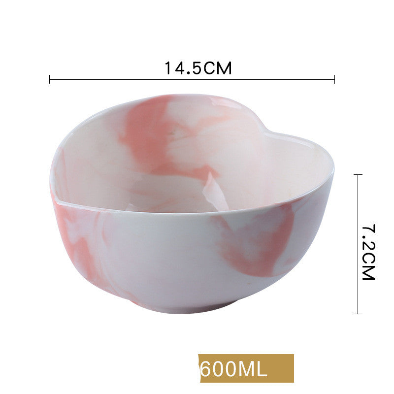 Creative love heart-shaped ceramic tableware couple bowl and spoon set