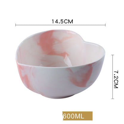 Creative love heart-shaped ceramic tableware couple bowl and spoon set