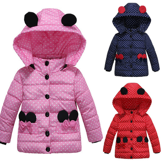 Girls Winter Coat Hooded Dot Animal Design Puffy Jacket