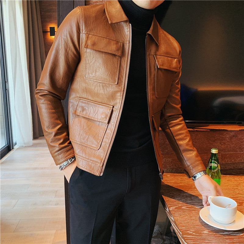 Men's Warm And Stylish Motorcycle With Plush Leather Jacket