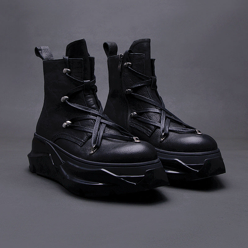 Winter Thick-soled Motorcycle Martin Boots Side Zipper Genuine Leather High-top Men's Shoes